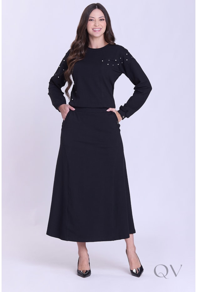 SAIA EVASÊ COM BOLSOS EM MOLECOTTON PRETO - HAPUK