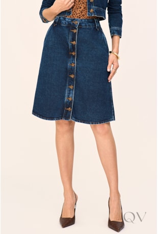 SAIA EVASÊ COM BOTÕES EM JEANS ESCURO - LAURA ROSA