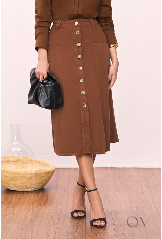 SAIA EVASE COM BOTÕES EM SARJA MARROM - TITANIUM JEANS