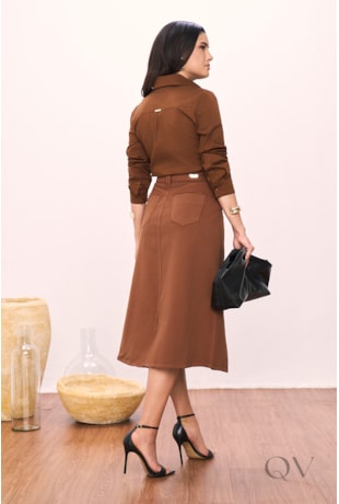 SAIA EVASE COM BOTÕES EM SARJA MARROM - TITANIUM JEANS