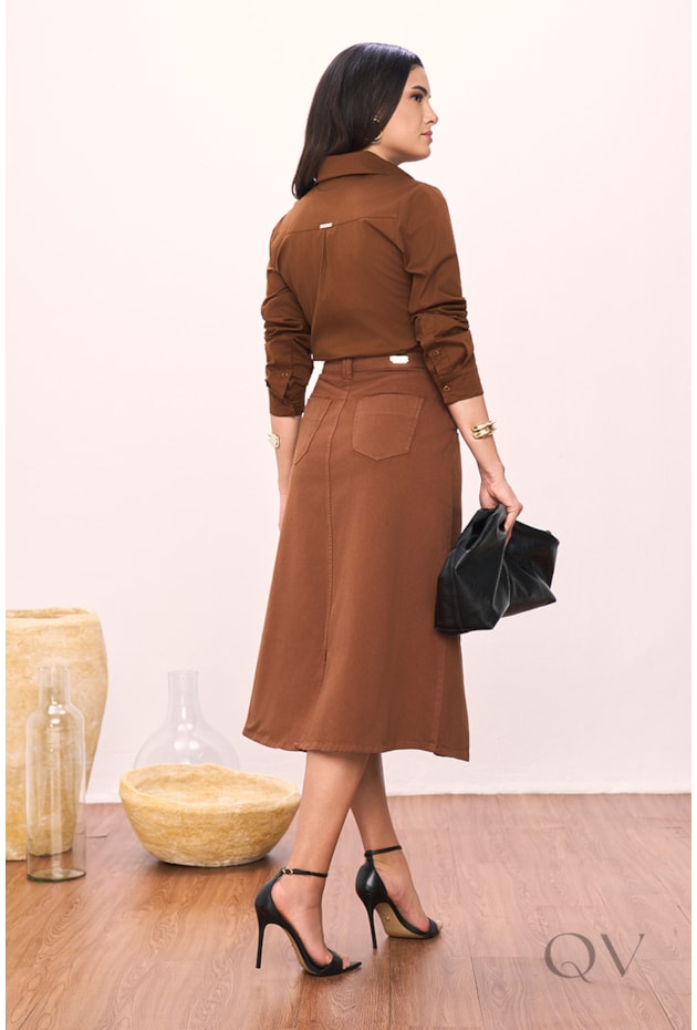 SAIA EVASE COM BOTÕES EM SARJA MARROM - TITANIUM JEANS