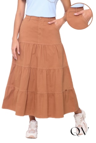 SAIA EVASÊ COM RECORTES EM JEANS CARAMELO - HAPUK