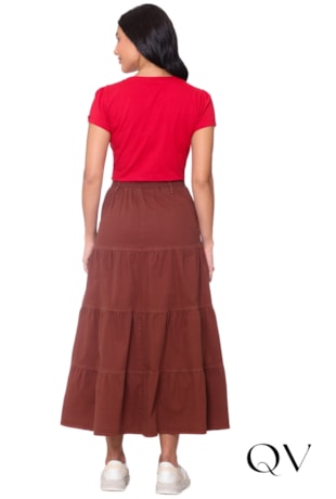 SAIA EVASÊ COM RECORTES EM JEANS MARROM - HAPUK SAIA EVASÊ COM RECORTES EM JEANS MARROM - HAPUK