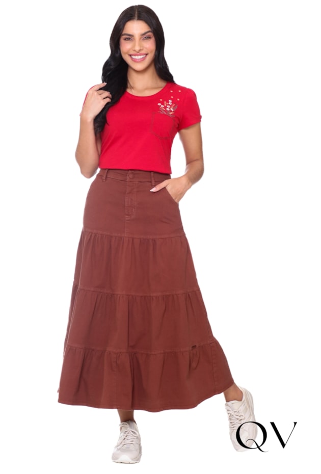 SAIA EVASÊ COM RECORTES EM JEANS MARROM - HAPUK