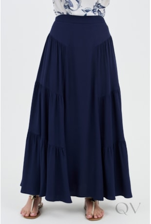 SAIA EVASÊ COM RECORTES EM VISCOSE AZUL - VIA TOLENTINO