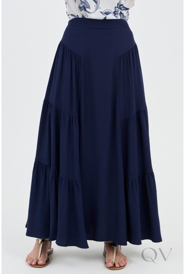 SAIA EVASÊ COM RECORTES EM VISCOSE AZUL - VIA TOLENTINO