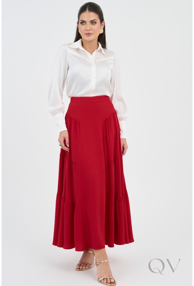 SAIA EVASÊ COM RECORTES EM VISCOSE VERMELHO - VIA TOLENTINO