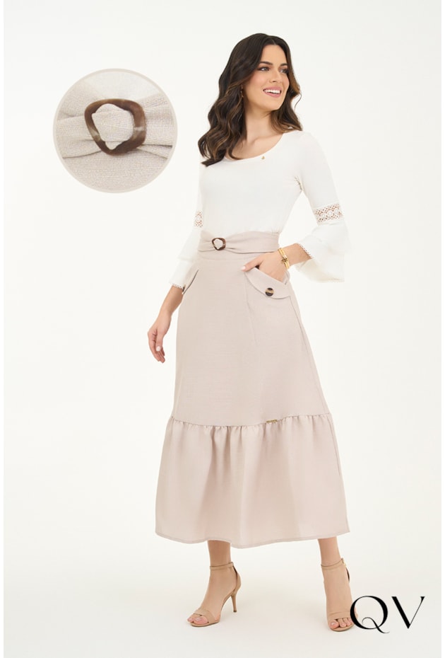 SAIA EVASÊ CÓS FIVELA RESINADA CREME - VIA TOLENTINO SAIA EVASÊ CÓS FIVELA RESINADA CREME - VIA TOLENTINO