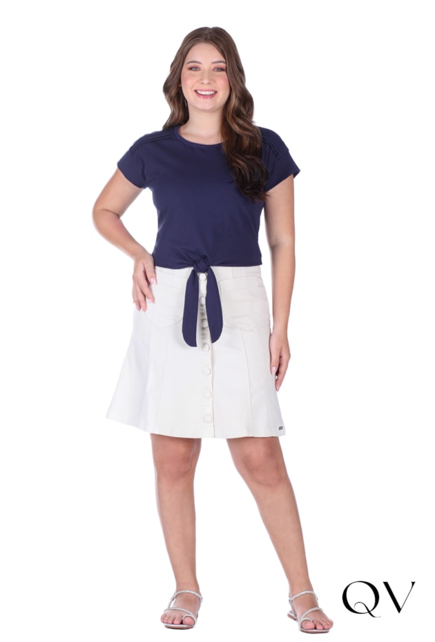 SAIA EVASÊ EM JEANS COLOR COM BOLSOS BEGE - HAPUK