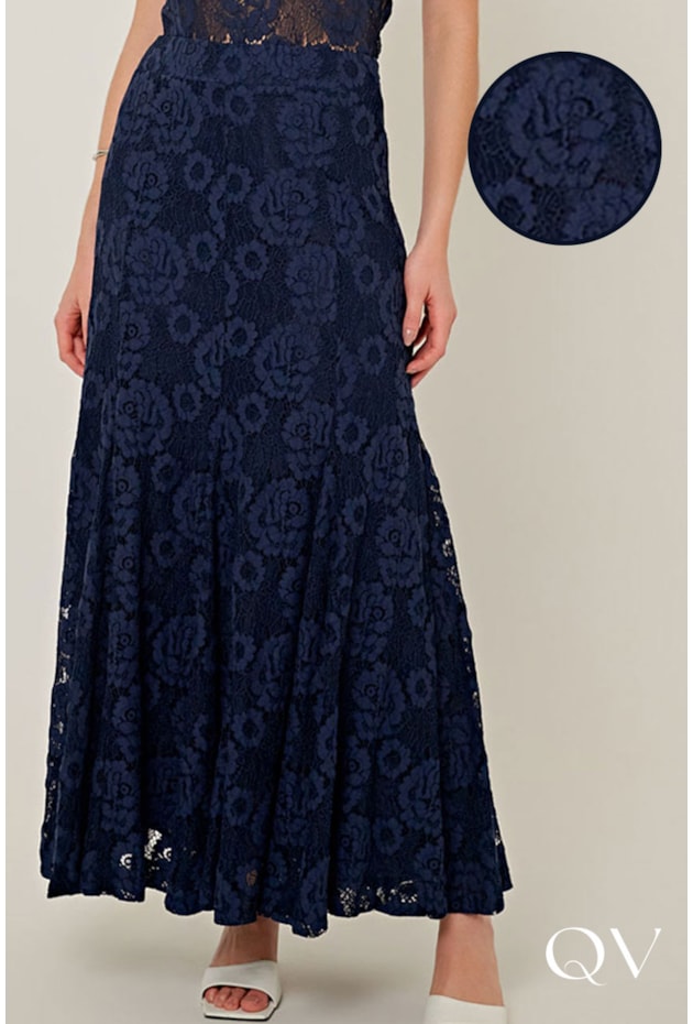 SAIA EVASÊ EM RENDA DE ALGODÃO MARINHO - LINDA DE MORRER SAIA EVASÊ EM RENDA DE ALGODÃO MARINHO - LINDA DE MORRER