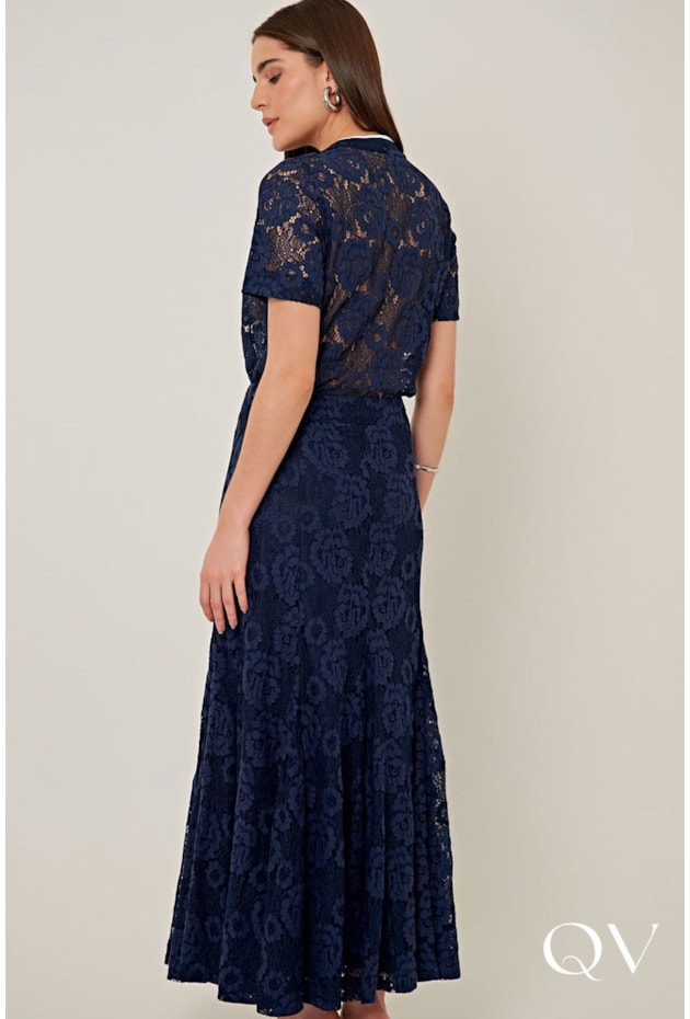 SAIA EVASÊ EM RENDA DE ALGODÃO MARINHO - LINDA DE MORRER SAIA EVASÊ EM RENDA DE ALGODÃO MARINHO - LINDA DE MORRER