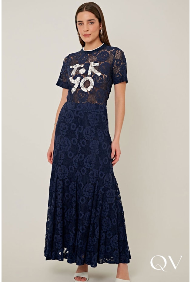 SAIA EVASÊ EM RENDA DE ALGODÃO MARINHO - LINDA DE MORRER SAIA EVASÊ EM RENDA DE ALGODÃO MARINHO - LINDA DE MORRER