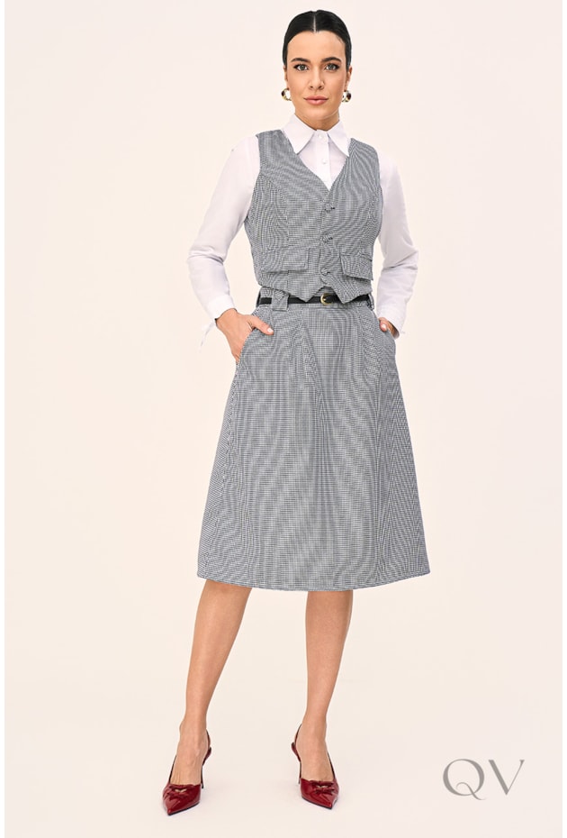 SAIA EVASÊ EM TECIDO PLANO PIED POULE - LAURA ROSA