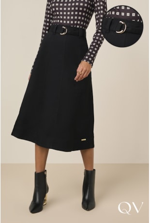 SAIA EVASÊ FAIXA COM FIVELA JEANS PRETO - TITANIUM JEANS SAIA EVASÊ FAIXA COM FIVELA JEANS PRETO - TITANIUM JEANS