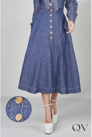 Produto SAIA EVASÊ MAXI MIDI COM BOTÕES AZUL - TITANIUM JEANS