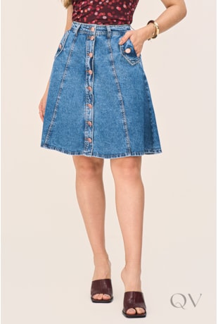 SAIA GODÊ COM BOTÕES EM JEANS ESCURO - LAURA ROSA