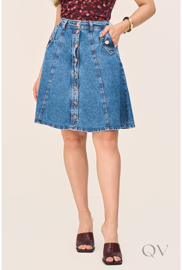 SAIA GODÊ COM BOTÕES EM JEANS ESCURO - LAURA ROSA