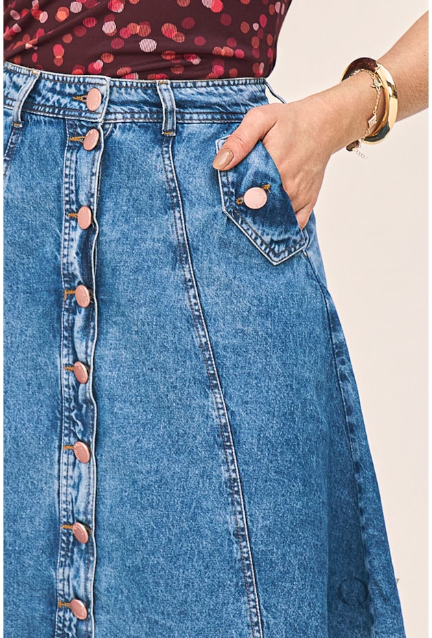 SAIA GODÊ COM BOTÕES EM JEANS ESCURO - LAURA ROSA