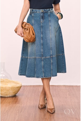 SAIA GODÊ COM RECORTES EM JEANS ESCURO - TITANIUM JEANS