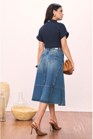 SAIA GODÊ COM RECORTES EM JEANS ESCURO - TITANIUM JEANS