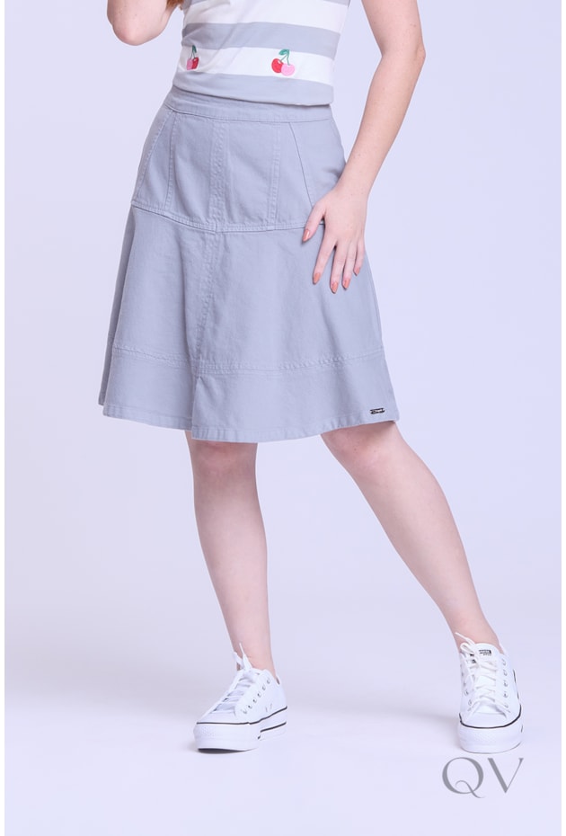 SAIA GODÊ CURTA EM JEANS COLOR CINZA - HAPUK