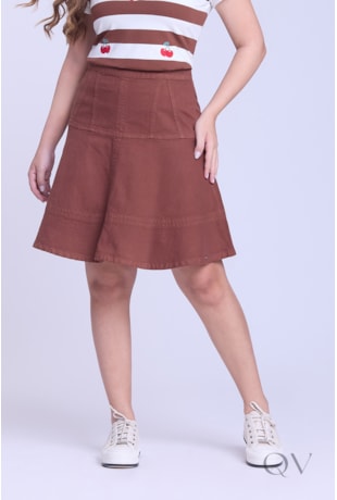 SAIA GODÊ CURTA EM JEANS COLOR MARROM - HAPUK
