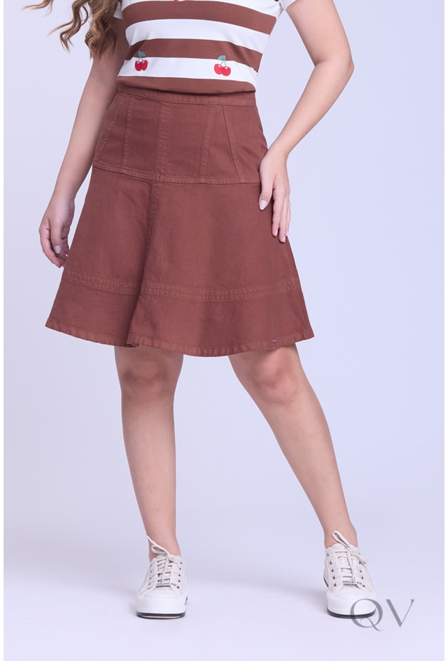 SAIA GODÊ CURTA EM JEANS COLOR MARROM - HAPUK