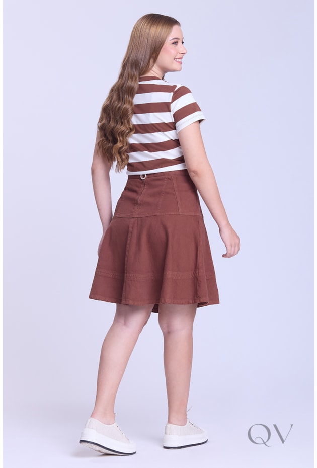 SAIA GODÊ CURTA EM JEANS COLOR MARROM - HAPUK