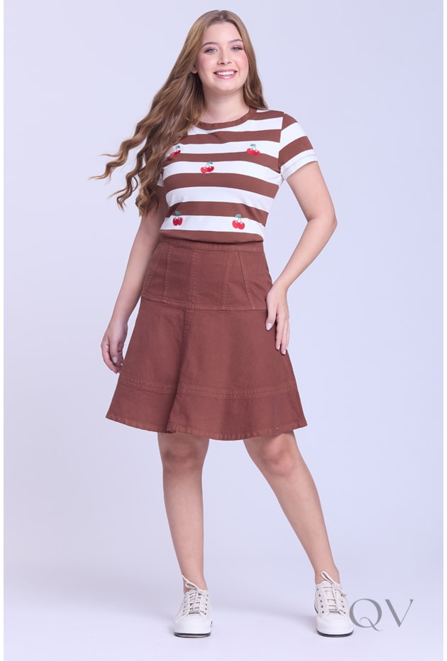 SAIA GODÊ CURTA EM JEANS COLOR MARROM - HAPUK