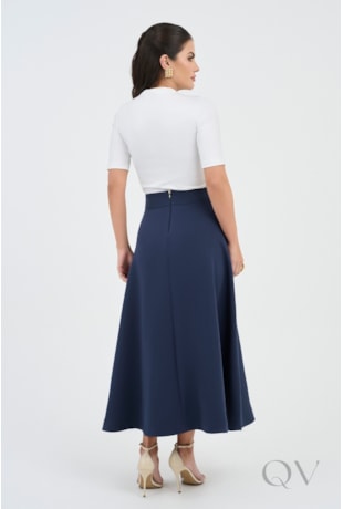 SAIA GODÊ EM ALFAIATARIA AZUL MARINHO - VIA TOLENTINO SAIA GODÊ EM ALFAIATARIA AZUL MARINHO - VIA TOLENTINO