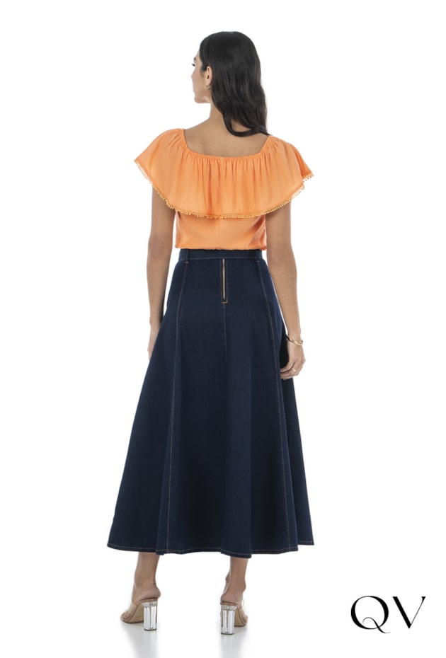 SAIA GODÊ EM JEANS COM PASSANTES AZUL - VIA TOLENTINO SAIA GODÊ EM JEANS COM PASSANTES AZUL - VIA TOLENTINO