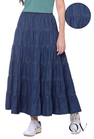 SAIA GODÊ EM JEANS LEVE FRANZIDOS AZUL - HAPUK SAIA GODÊ EM JEANS LEVE FRANZIDOS AZUL - HAPUK