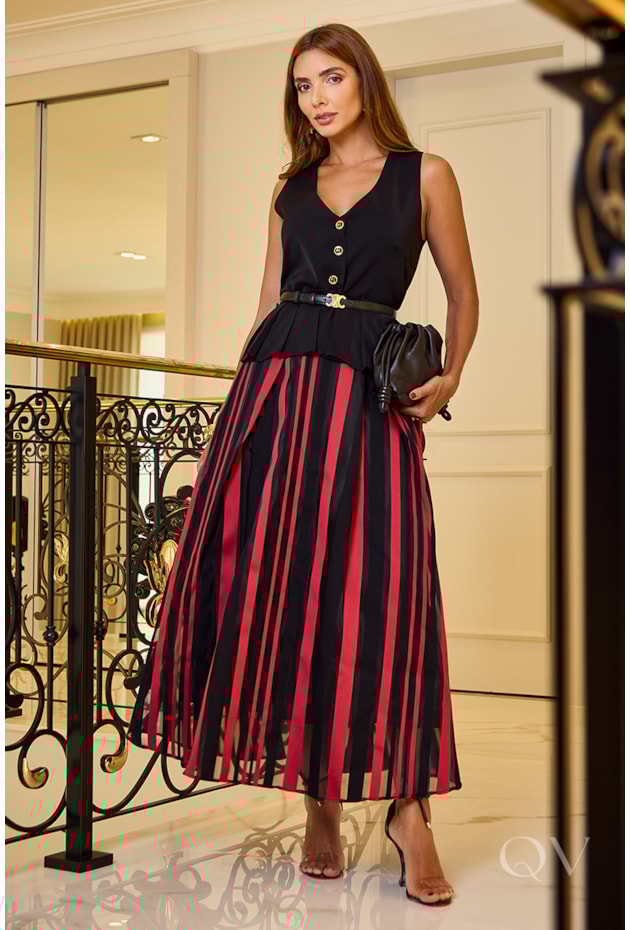 SAIA GODÊ EM ORGANZA LISTRADA - LUZIA FAZZOLLI