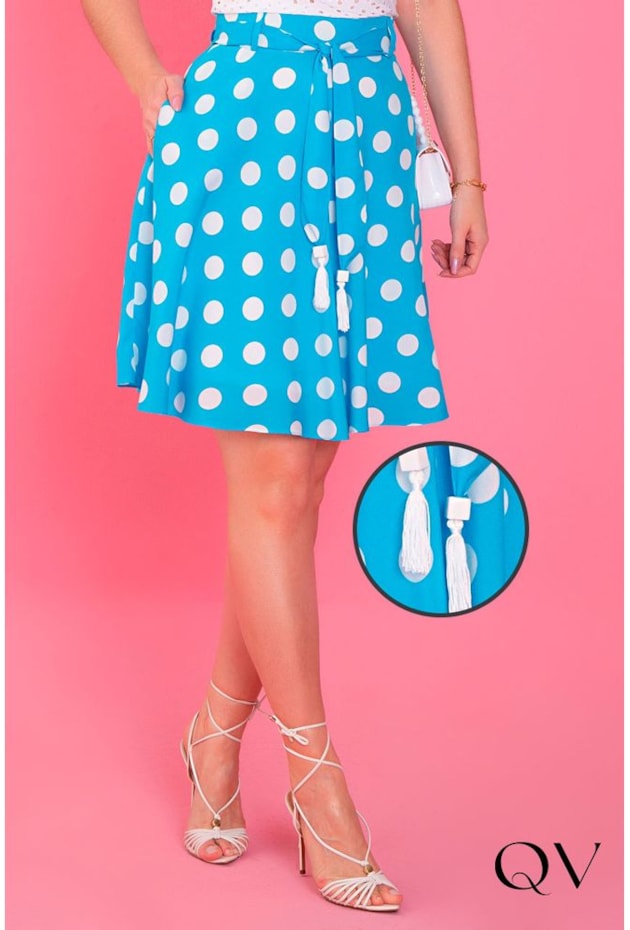 SAIA GODÊ ESTAMPA POÁ AZUL - PURO SHARMY SAIA GODÊ ESTAMPA POÁ AZUL - PURO SHARMY