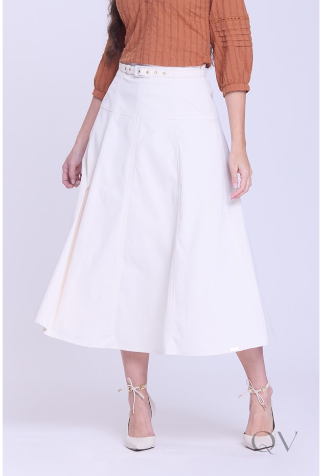 SAIA GODÊ EVASÊ EM TECIDO PLANO OFF WHITE - HAPUK
