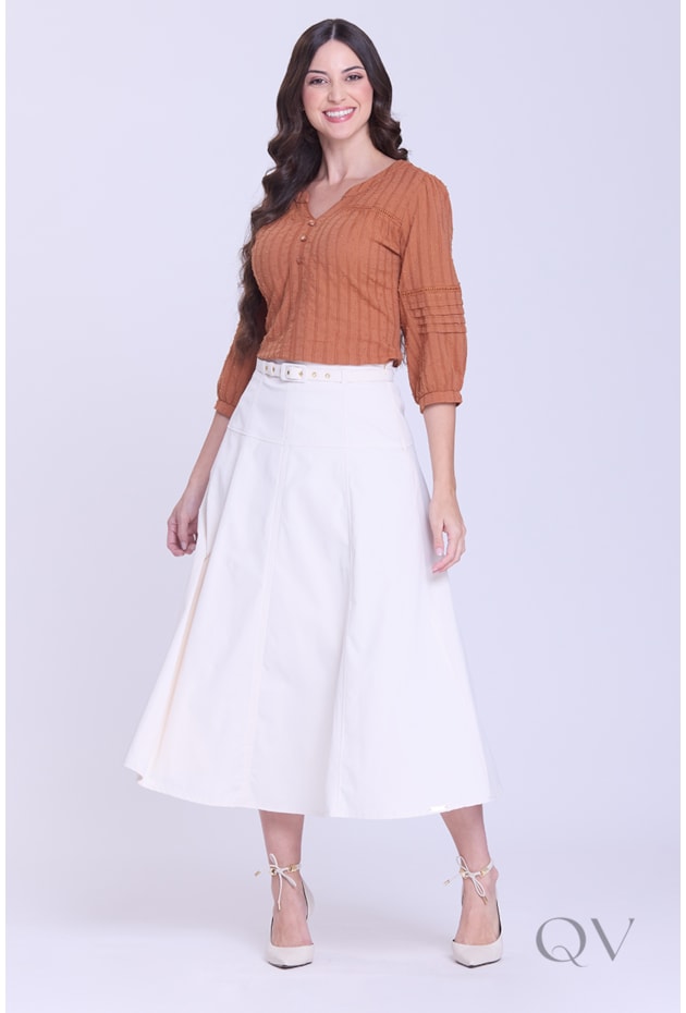 SAIA GODÊ EVASÊ EM TECIDO PLANO OFF WHITE - HAPUK