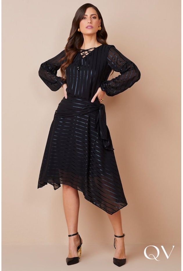 SAIA GODÊ GLAM BARRA ASSIMÉTRICA PRETA - TITANIUM JEANS SAIA GODÊ GLAM BARRA ASSIMÉTRICA PRETA - TITANIUM JEANS