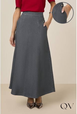 SAIA GODÊ LONGA COM RECORTES JEANS - TITANIUM JEANS SAIA GODÊ LONGA COM RECORTES JEANS - TITANIUM JEANS