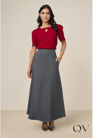 SAIA GODÊ LONGA COM RECORTES JEANS - TITANIUM JEANS SAIA GODÊ LONGA COM RECORTES JEANS - TITANIUM JEANS