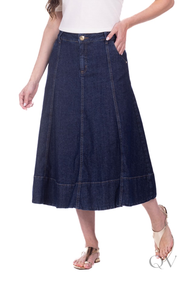 SAIA GODÊ MIDI EM JEANS ESCURO - HAPUK