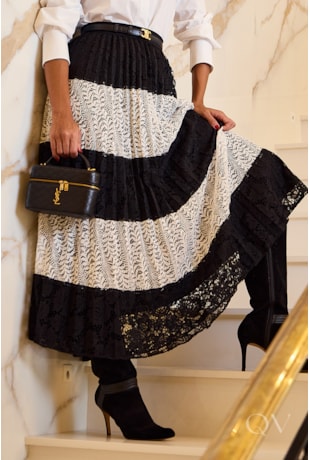 SAIA GODÊ PLISSADA EM RENDA BICOLOR - LUZIA FAZZOLLI