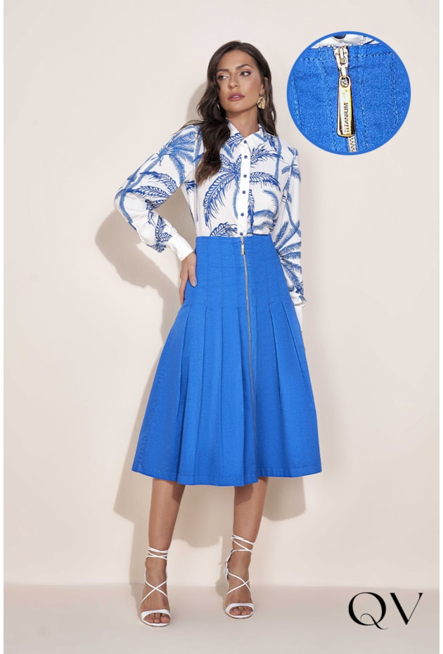 SAIA GODÊ SARJA COLLOR AZUL - TITANIUM JEANS SAIA GODÊ SARJA COLLOR AZUL - TITANIUM JEANS