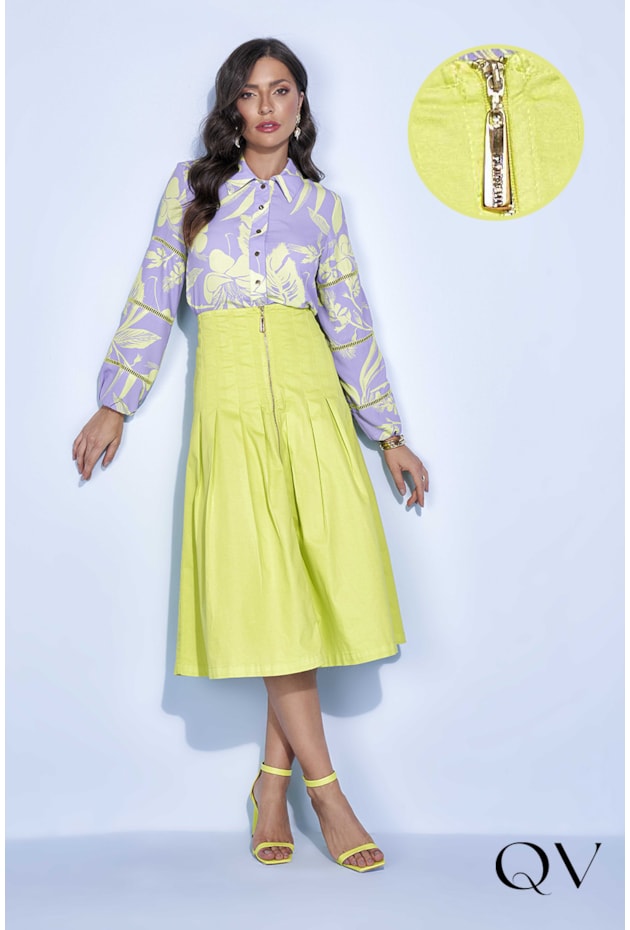 SAIA GODÊ SARJA COLLOR VERDE LIMA - TITANIUM JEANS SAIA GODÊ SARJA COLLOR VERDE LIMA - TITANIUM JEANS