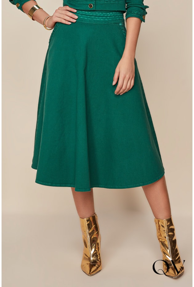 SAIA GODÊ SARJA VERDE - TITANIUM JEANS SAIA GODÊ SARJA VERDE - TITANIUM JEANS