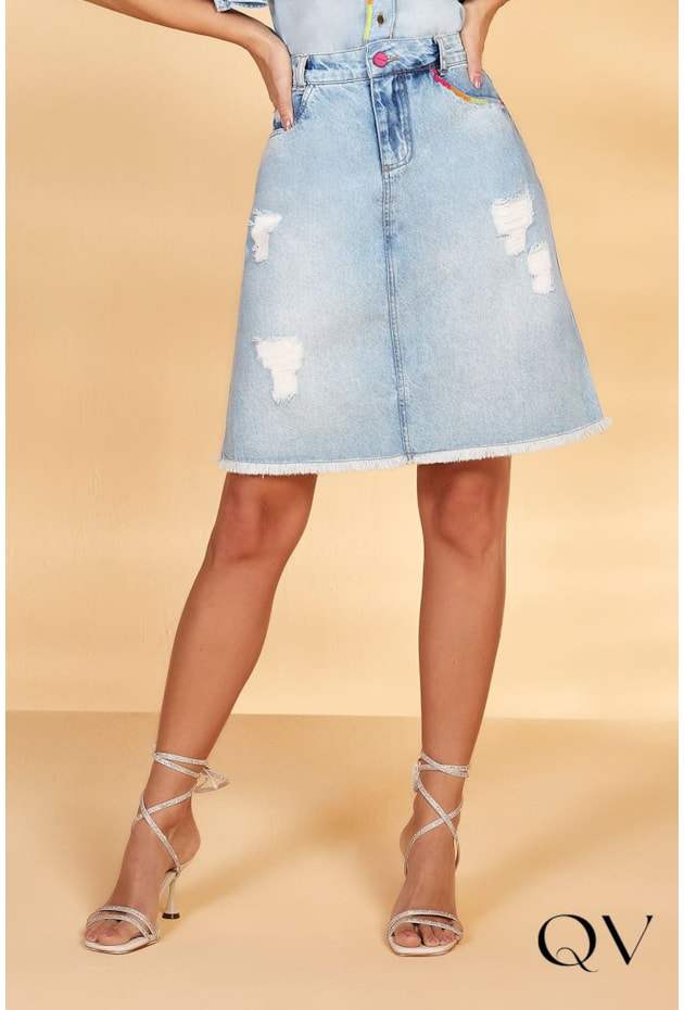 SAIA JEANS BOLSO BORDADO - TITANIUM JEANS SAIA JEANS BOLSO BORDADO - TITANIUM JEANS