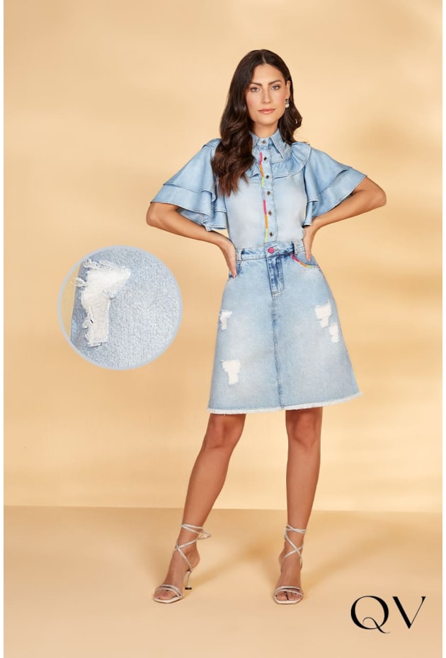 SAIA JEANS BOLSO BORDADO - TITANIUM JEANS SAIA JEANS BOLSO BORDADO - TITANIUM JEANS