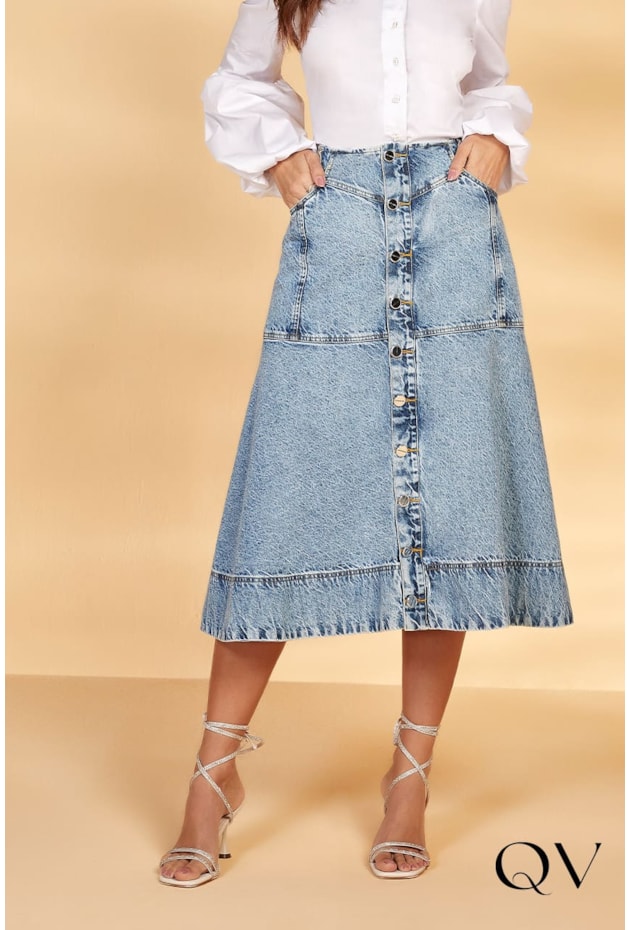 SAIA JEANS CLARO COM RECORTES - TITANIUM JEANS SAIA JEANS CLARO COM RECORTES - TITANIUM JEANS