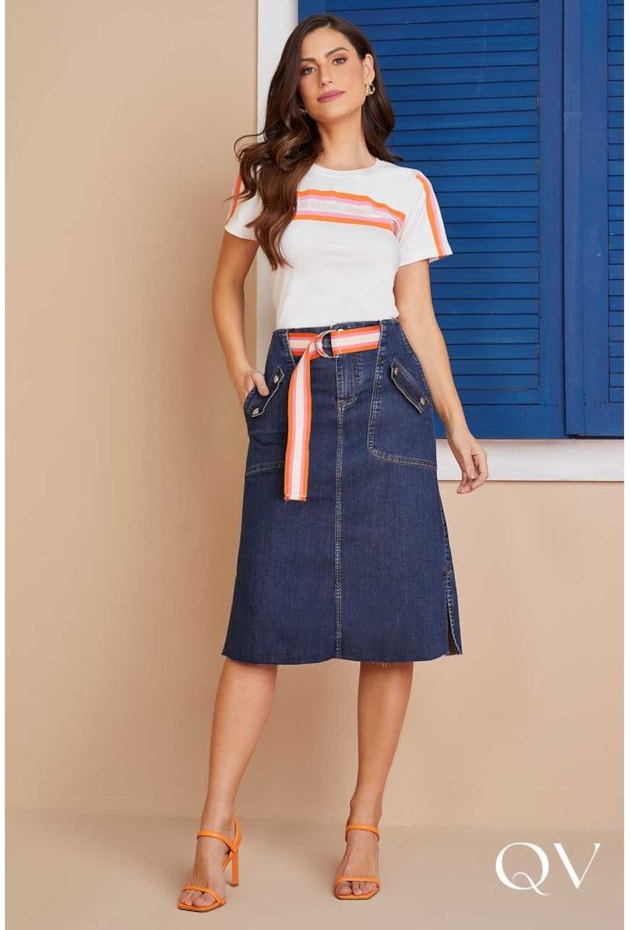 SAIA JEANS COM CINTO COLORS - TITANIUM JEANS SAIA JEANS COM CINTO COLORS - TITANIUM JEANS