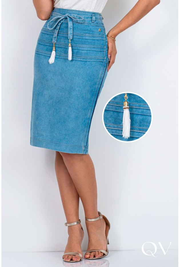 SAIA JEANS COM FAIXA E PREGAS - VIA TOLENTINO SAIA JEANS COM FAIXA E PREGAS - VIA TOLENTINO