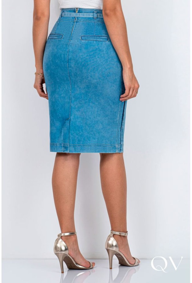 SAIA JEANS COM FAIXA E PREGAS - VIA TOLENTINO SAIA JEANS COM FAIXA E PREGAS - VIA TOLENTINO